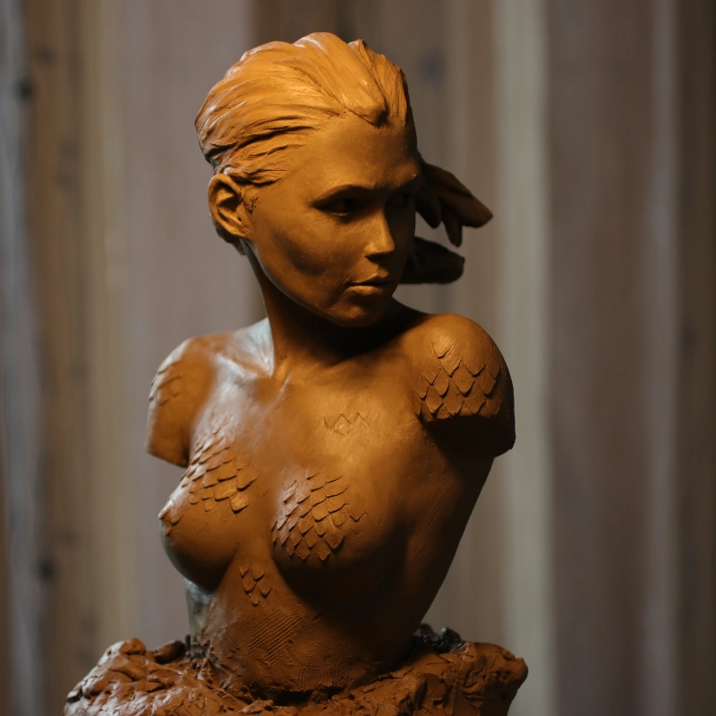 buste femme -terre original- sculpté par benoit cauchies