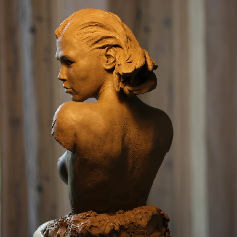 buste femme -terre original- sculpté par benoit cauchies